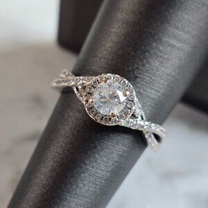 Womens Vintage Estate 14K White & Rose Gold Diamond Ring 3.6g E2219